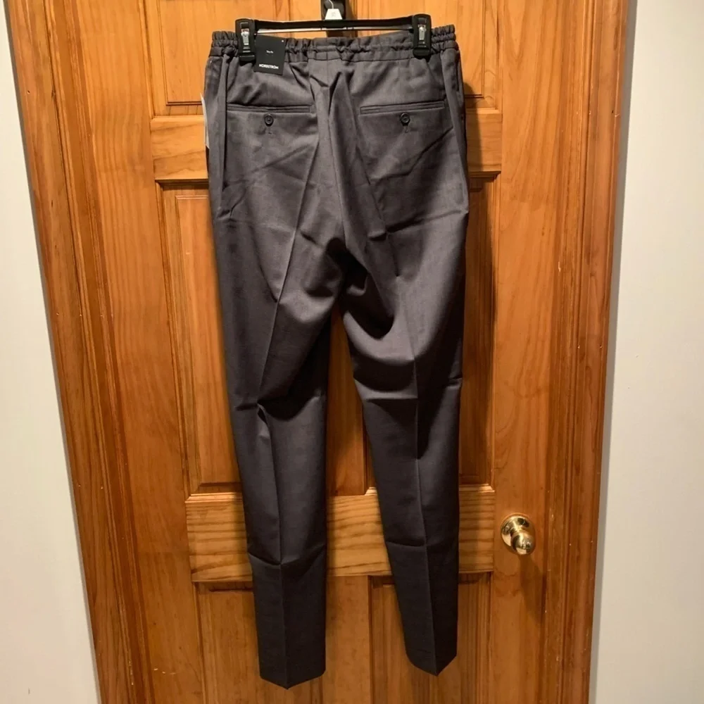 Nordstrom Men's Verona Elastic Waist Wool Trousers Grey Medium NWT